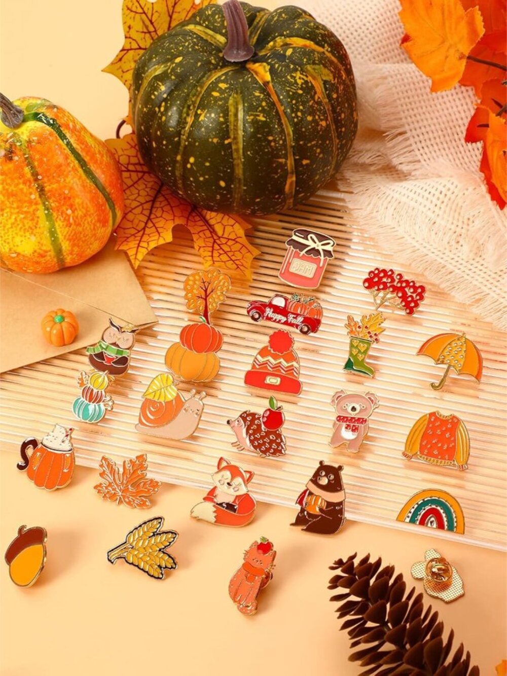 28PCS Fall Enamel Pins Cute Pumpkin Maple Animal Brooch Pins for Fall Thanksgivi - Picture 5 of 7